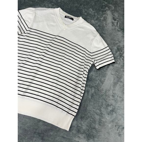 Men's Paul Jones  White Striped V-Neck Short Sleeve Shirt XL - Picture 2 of 9